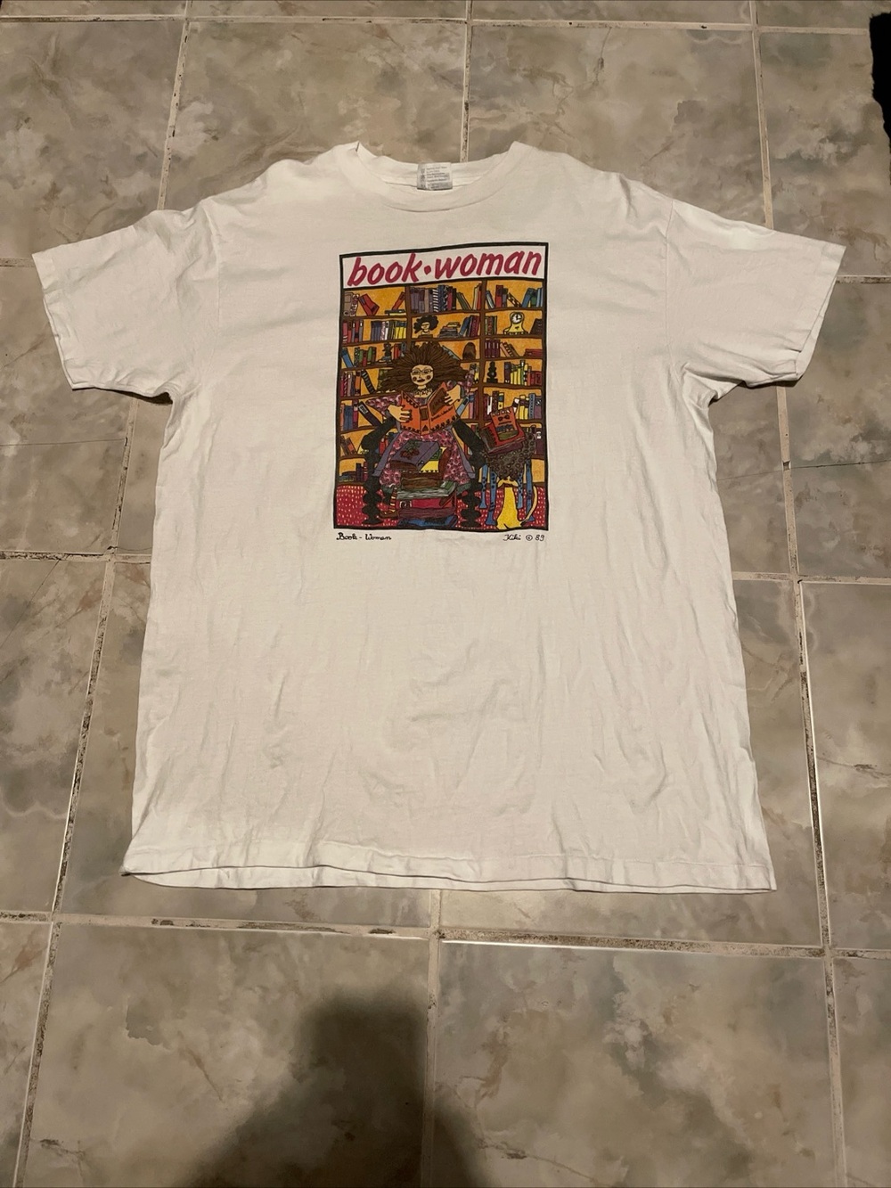 Vintage Book Woman Shirt XXL Graphic Tee 80s Art Kiki Suarez Feminist